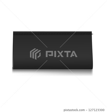 Horizontal textile label in black with top stitching. Blank fabric label vector. Horizontal textile label in black with top stitching. Blank fabric label vector. 127123300