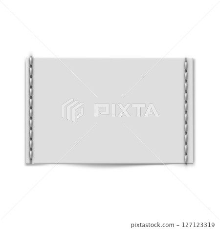 White textile sewn on label, vector realistic cloth fabric rectangle tag, fashion sticker for size, material information 127123319