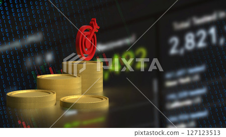 The Gold coins and red target for Business concept 3d Rendering. 127123513