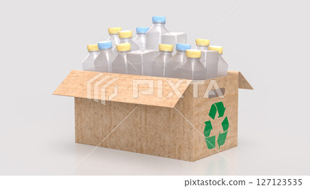 The Plastic bottle in Paper Box for eco or recycle concept 3d Rendering. The Plastic bottle in Paper Box for eco or recycle concept 3d Rendering. 127123535