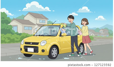 出發啦！一對幸福的情侶，臉上洋溢著笑容，享受著旅程的樂趣。 127123592