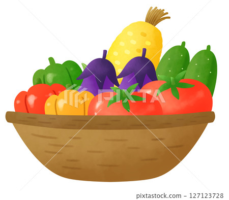 籃子裡的一組夏季蔬菜的插圖 127123728
