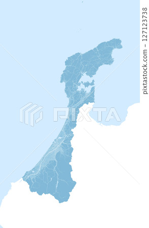 A light blue satellite photo style illustration of Ishikawa prefecture in Japan 127123738