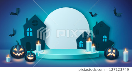 Halloween party display podium scene Halloween party display podium scene 127123749