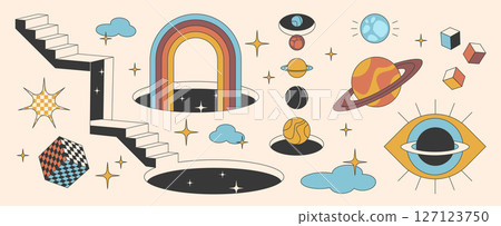 Cosmic portal elements with rainbow door arch Cosmic portal elements with rainbow door arch 127123750