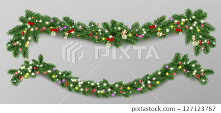 Festive Christmas garland with green pine branch 127123767