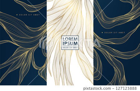 Vector gold label box, leaves floral wine design, vip perfume royal package. Leaf template, beauty, jewelry, gift cards, banners. 127123888