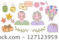 Respect for the Aged Day hand-drawn illustration set (Grandpa, Grandma, Gratitude, Flowers, Gifts) 127123959