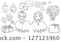 Respect for the Aged Day hand-drawn illustration set line drawing (Grandpa, Grandma, Gratitude, Flowers, Gifts) 127123960