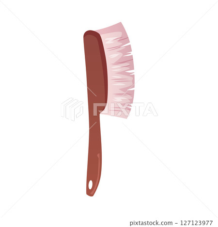Vector illustration of a hairbrush with a wooden long handle and a hanging hole. 127123977