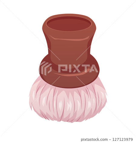 Vector illustration of shaving brush with short wooden handle and soft pink bristles. Vector illustration of shaving brush with short wooden handle and soft pink bristles. 127123979