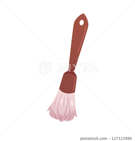 Vector illustration of a brush or paintbrush with a long wooden handle. 127123980