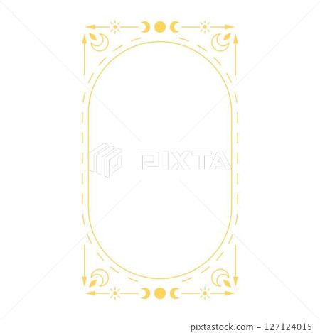 Esoteric golden oval frame with crescent moon and stars. 127124015