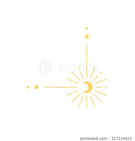 Angular esoteric yellow border for tarot with crescent moon and rays. 127124022