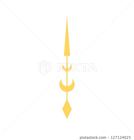 Minimalist celestial ornament in spear shape with crescent moons and rhombus, yellow color. 127124025