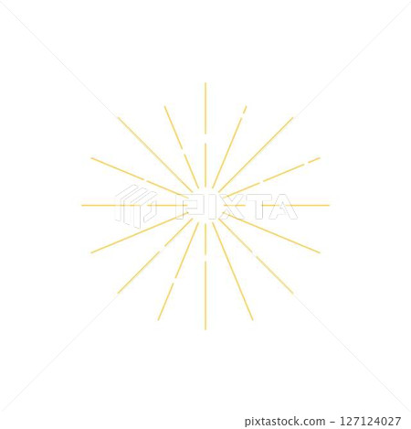 Minimalist linear sun symbol with yellow diverging lines. Minimalist linear sun symbol with yellow diverging lines. 127124027