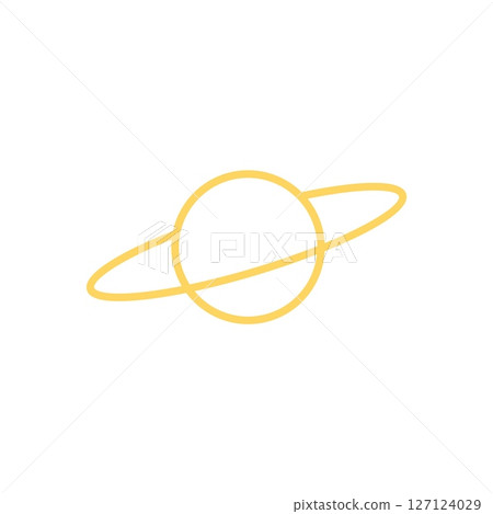 Yellow linear planet icon with ring, minimal style. Astronomy and space symbol. Yellow linear planet icon with ring, minimal style. Astronomy and space symbol. 127124029