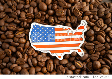 US America flag on coffee bean, import export trade online commerce. 127124058