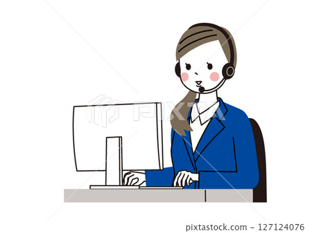 一位戴著耳機在支援中心講話的女士 一位戴著耳機在支援中心講話的女士 127124076