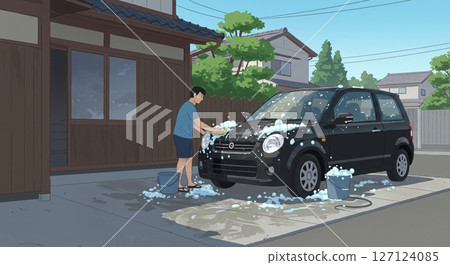 Don't forget your feet! Washing tires with a hose 127124085