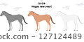 2026 年馬年新年賀卡材質/睡馬向量插圖集/簡約扁平風格 127124489