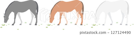 Vector illustration set of horses grazing / simple flat style 127124490