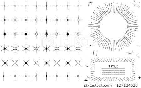 Glitter and sunburst frame set / simple line art style 127124523