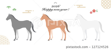 Material for New Year's cards for the Year of the Horse 2026 / Horse vector illustration set / Simple flat style Material for New Year's cards for the Year of the Horse 2026 / Horse vector illustration set / Simple flat style 127124526