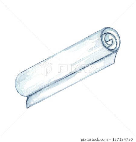 Tilted scroll or blueprint painted in cool gray tones as a watercolor clipart. Can be placed in architecture blogs, engineering flyers, or building permit document templates Tilted scroll or blueprint painted in cool gray tones as a watercolor clipart. Can be placed in architecture blogs, engineering flyers, or building permit document templates 127124750
