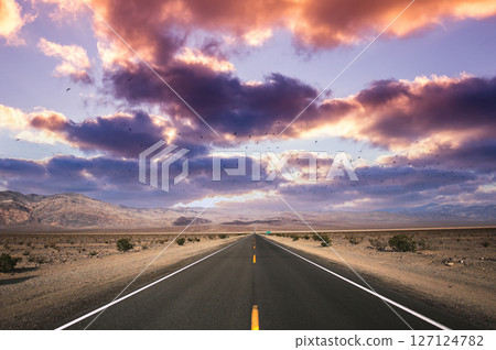 road lines in death valley, california, usa road lines in death valley, california, usa 127124782