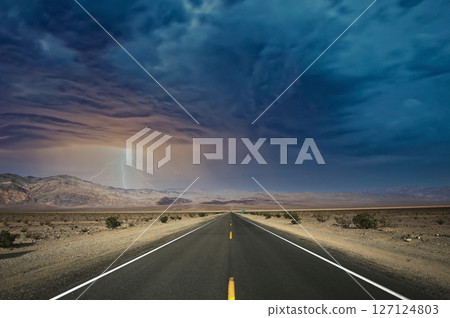 road lines in death valley, california, usa road lines in death valley, california, usa 127124803