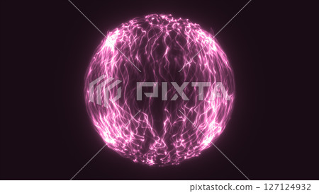 Glowing purple digital sphere formed by flowing energy lines against a dark background Glowing purple digital sphere formed by flowing energy lines against a dark background 127124932