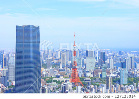 Scenery of Tokyo Tower and Azabudai Hills Mori JP Tower, Minato-ku, Tokyo Scenery of Tokyo Tower and Azabudai Hills Mori JP Tower, Minato-ku, Tokyo 127125014