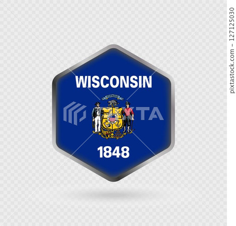 Wisconsin State Flag Icon in Hexagon Shape. Wisconsin State Flag Icon in Hexagon Shape. 127125030