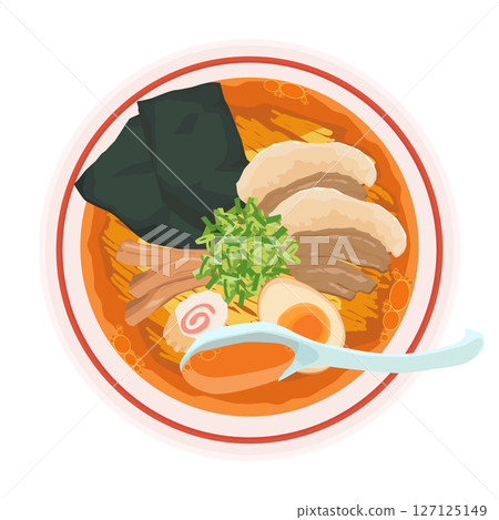 Illustration of scooping soy sauce ramen soup Illustration of scooping soy sauce ramen soup 127125149