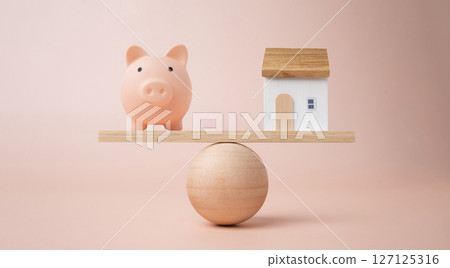Piggy bank, a symbol of savings, investment and financial concept of home. 127125316