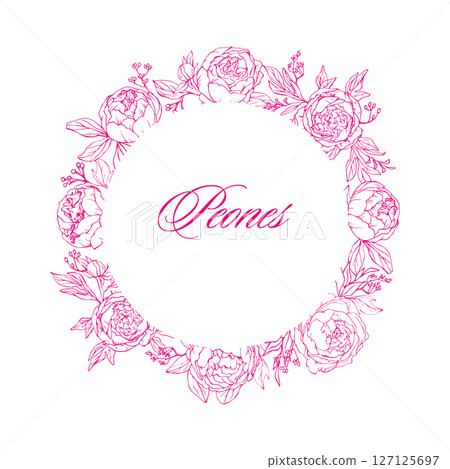 Round frame of peones flowers 127125697