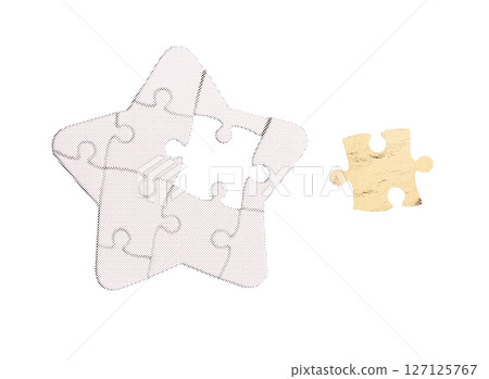 Golden star puzzle piece symbolizing achievement, success, and recognition. Represents excellence, 127125767