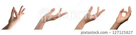 Hand making a delicate OK gesture with thumb and index finger, holding, symbolizing precision and Hand making a delicate OK gesture with thumb and index finger, holding, symbolizing precision and 127125827
