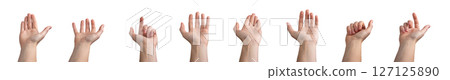 Hand with fingers open and pointing, inviting attention or help in a delicate, elegant gesture. Neat Hand with fingers open and pointing, inviting attention or help in a delicate, elegant gesture. Neat 127125890