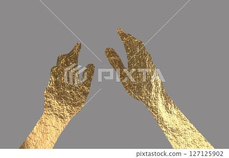 Hands reaching out, symbolizing connection and support. Gold metallic texture, elegant and spiritual 127125902