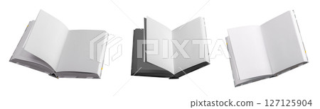 Open book with blank pages, isolated on a white background. Perfect for concepts of education, 127125904