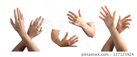 Both hands crossing in a warm embrace, symbolizing love and care. Graceful gesture showing bond and Both hands crossing in a warm embrace, symbolizing love and care. Graceful gesture showing bond and 127125924