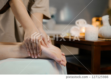 Wellness concept. leg massage in spa 127125986