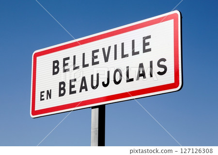 Belleville en Beaujolais city road sign in France Belleville en Beaujolais city road sign in France 127126308