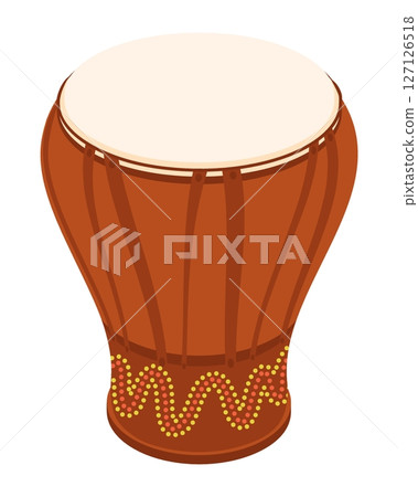 Isometric African djembe drum musical instrument. Percussion musical instrument top view. Realistic 3D vector concept isolated on white background Isometric African djembe drum musical instrument. Percussion musical instrument top view. Realistic 3D vector concept isolated on white background 127126518