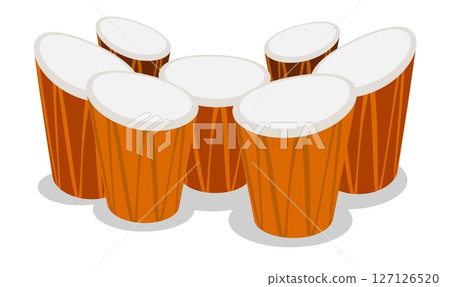 Isometric place of drummer musician of national African music. Percussion musical instrument top view. aerial view. Realistic 3D vector concept isolated on white background Isometric place of drummer musician of national African music. Percussion musical instrument top view. aerial view. Realistic 3D vector concept isolated on white background 127126520