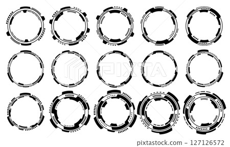Set of sci fi black circle user interface elements technology futuristic design modern creative on white background vector 127126572