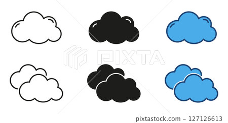 Cloud weather line and solid icon set. Illustrations of different cloud types with various weather conditions like rain and sun. Meteorology symbol collection. isolated vector illustration Cloud weather line and solid icon set. Illustrations of different cloud types with various weather conditions like rain and sun. Meteorology symbol collection. isolated vector illustration 127126613