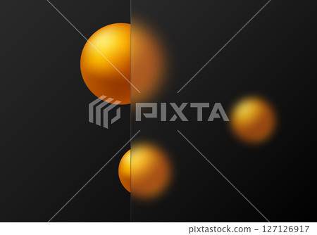 Minimalist glass panel dividing glowing orange spheres on a black background, modern vector layout with depth and blur effect. Minimalist glass panel dividing glowing orange spheres on a black background, modern vector layout with depth and blur effect. 127126917